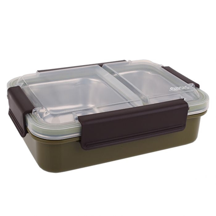 Oasis Stainless Steel 2 Compartment Lunch Box 23 X 16.5 X 7cm - Khaki