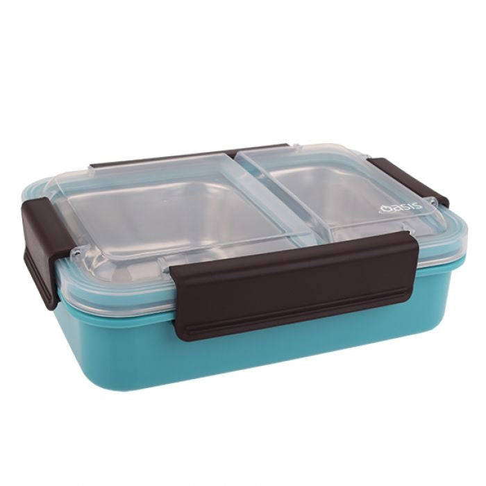 Oasis Stainless Steel 2 Compartment Lunch Box 23 X 16.5 X 7cm - Turquoise