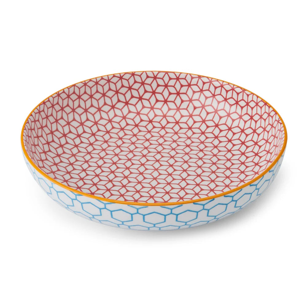Mikasa Glazed Stoneware Coupe Bowl Geometric Blue 21x5cm