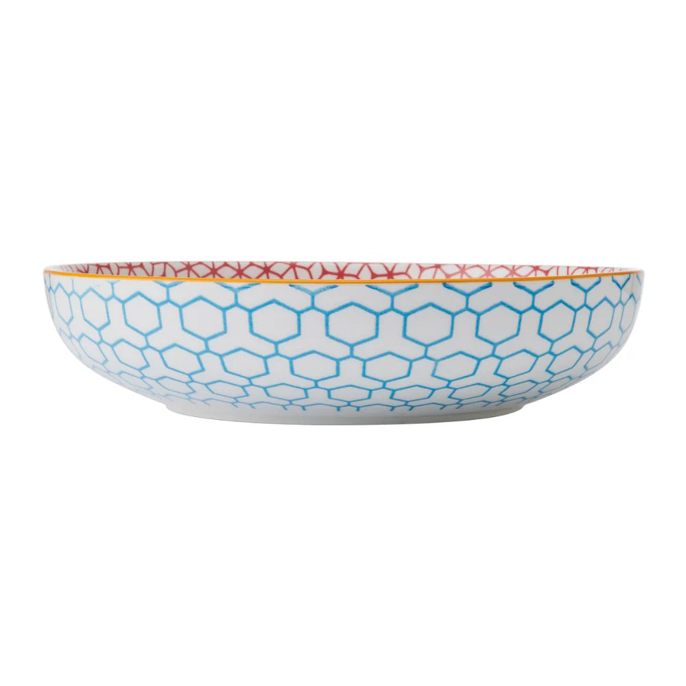 Mikasa Glazed Stoneware Coupe Bowl Geometric Blue 21x5cm
