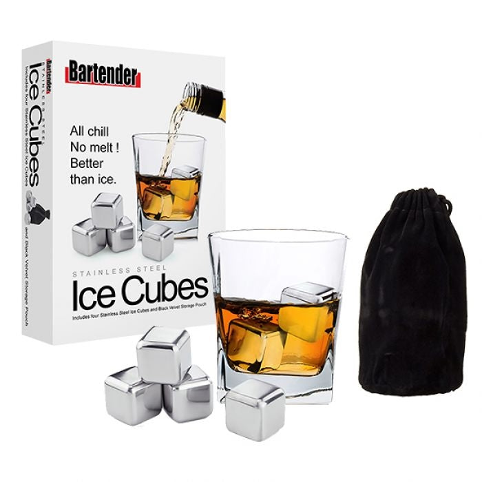 Bartender Stainless Steel Ice Cubes Set 4 With Bag
