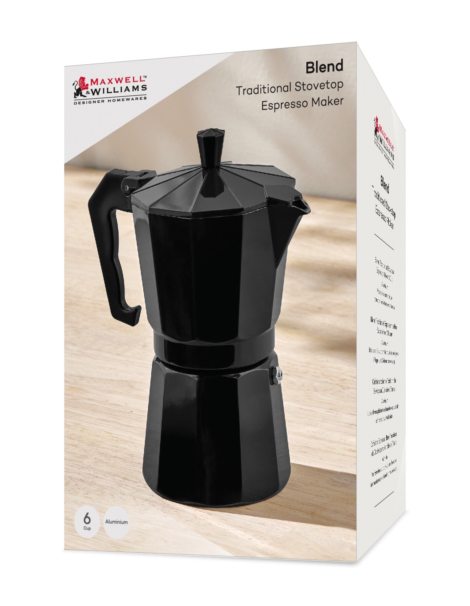 Maxwell & Williams Blend Traditional Stovetop Espresso Maker 6cup Black