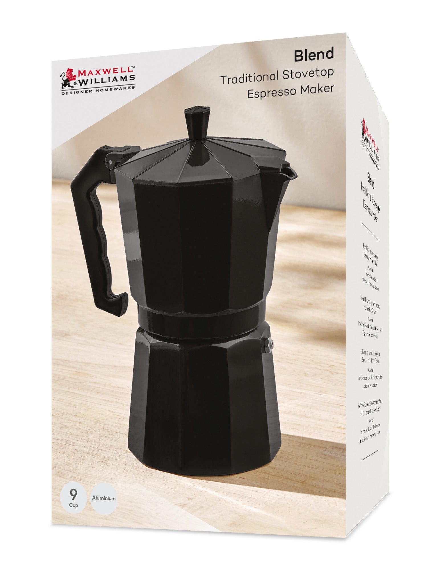 Maxwell & Williams Blend Traditional Stovetop Espresso Maker 9cup Black