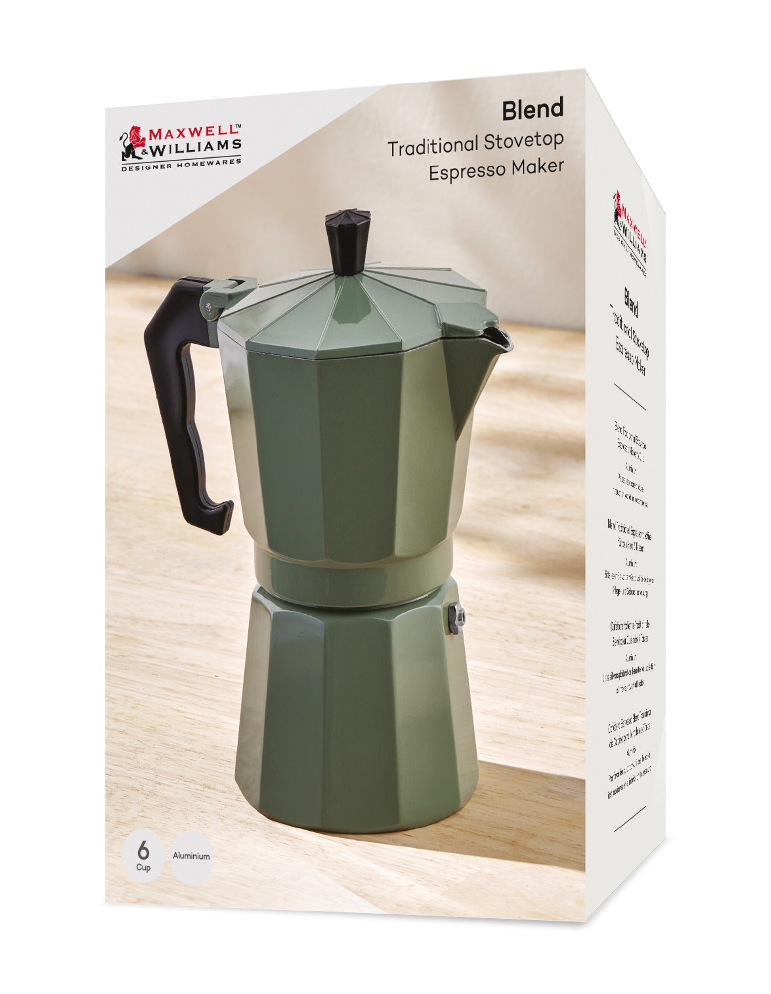 Maxwell & Williams Blend Traditional Stovetop Espresso Maker 6cup Sage