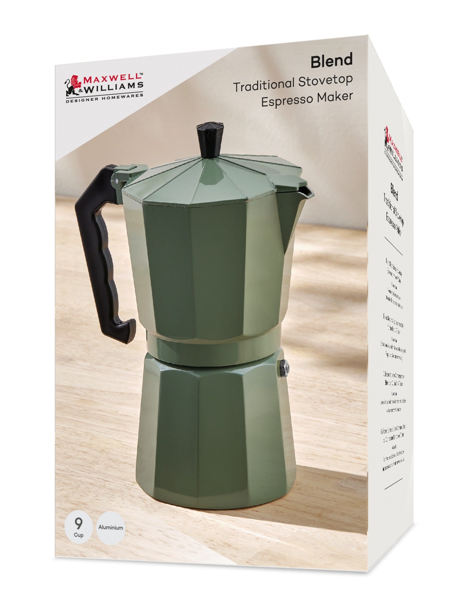 Maxwell & Williams Blend Traditional Stovetop Espresso Maker 9cup Sage