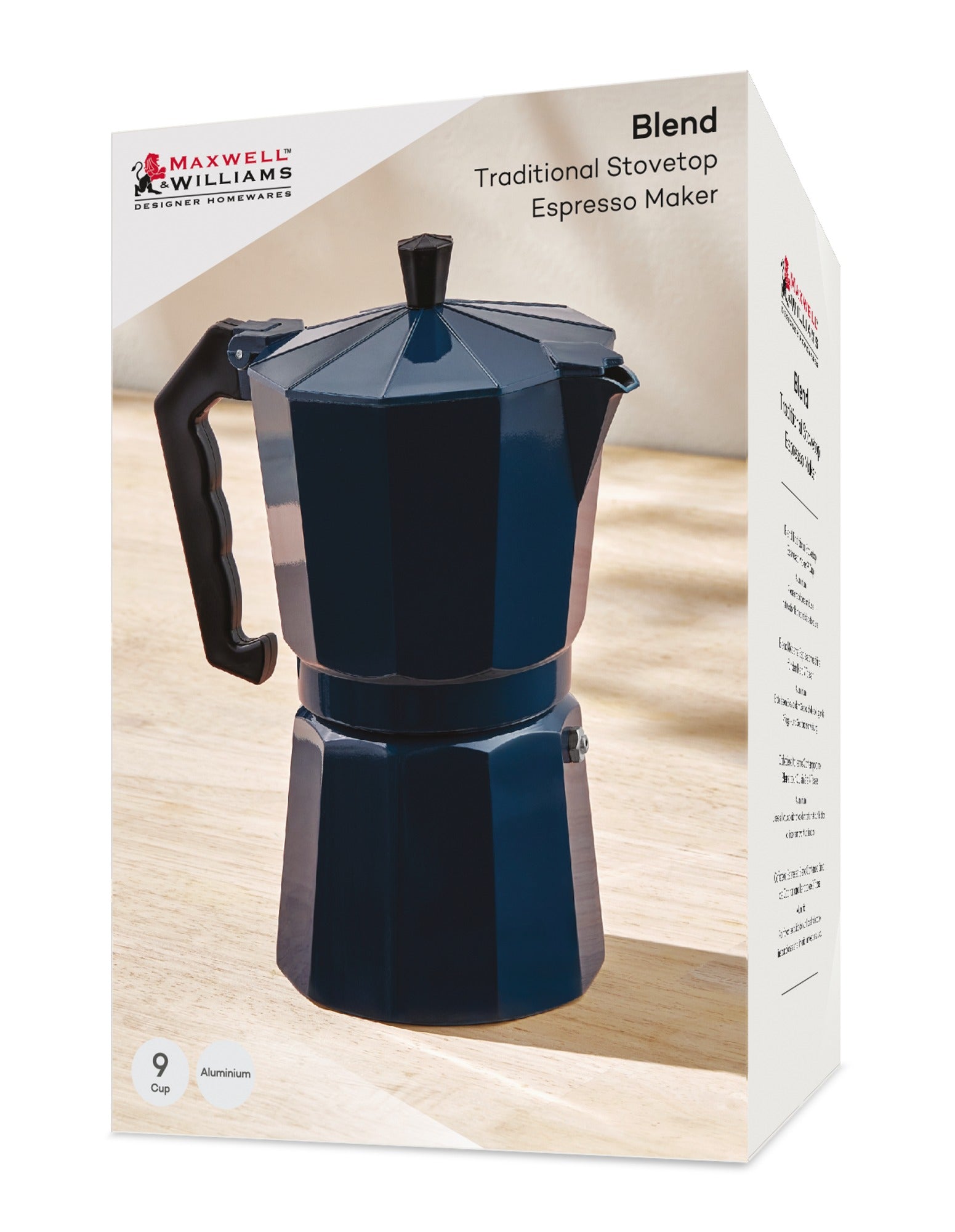 Maxwell & Williams Blend Traditional Stovetop Espresso Maker 9cup Navy