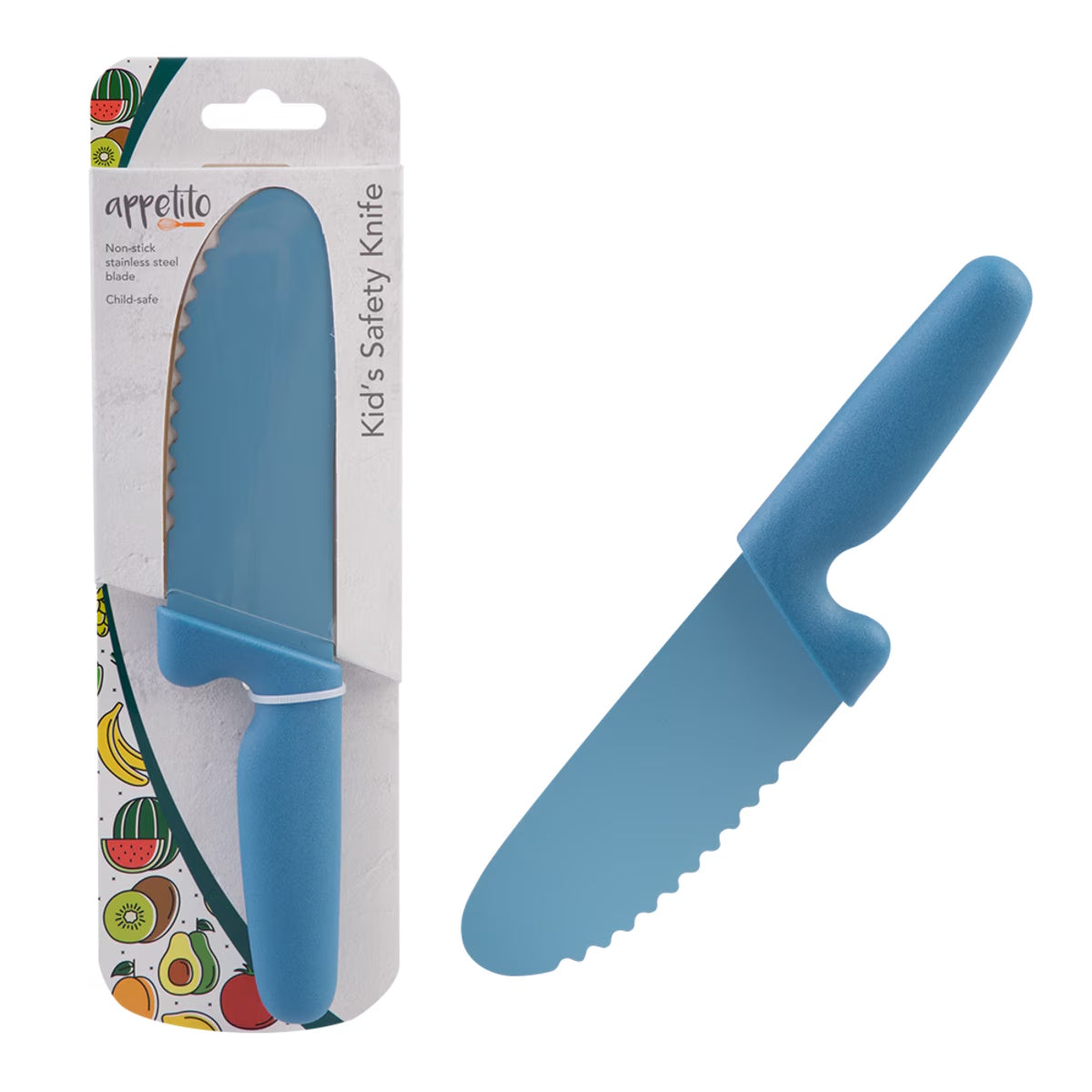 Appetito Kid's Safety Knife W/ Non-stick Serrated Blade - Blue