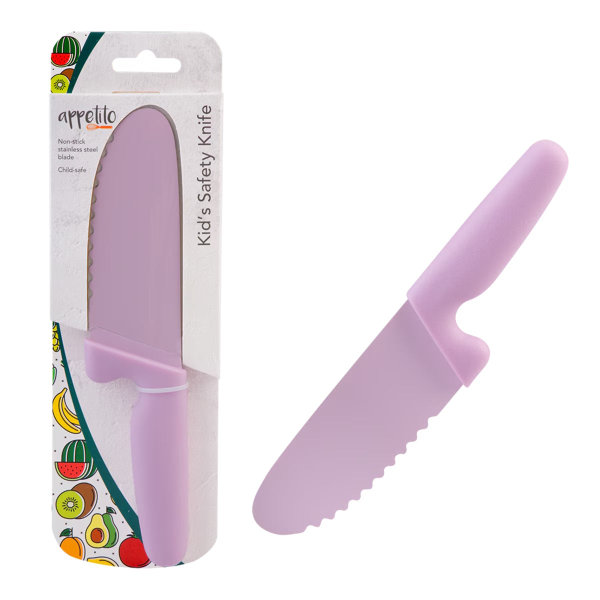 Appetito Kid's Safety Knife W/ Non-stick Serrated Blade - Pink