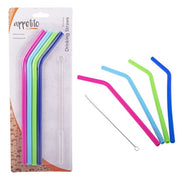 Appetito Silicone Bent Drinking Straws Set 4 W/ Brush - 4 Asst. Colours