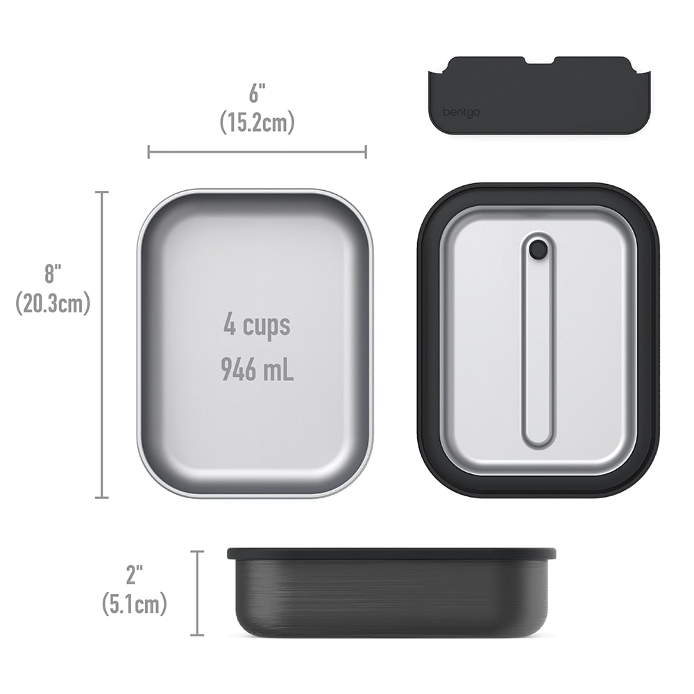 Bentgo Microsteel Lunch Box 1200ml Carbon Black - Stainless Steel Airtight Container