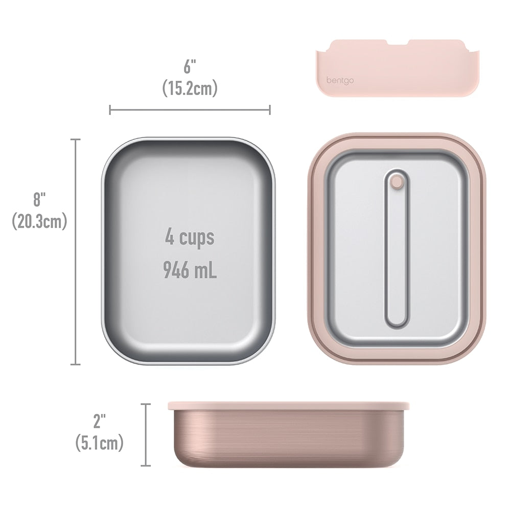 Bentgo Microsteel Lunch Box 1200ml Rose Gold - Stainless Steel Airtight Container