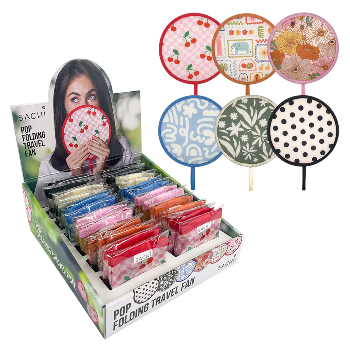 Sachi Folding Travel Fan - 6 Assorted Designs (Each Sold Separately)