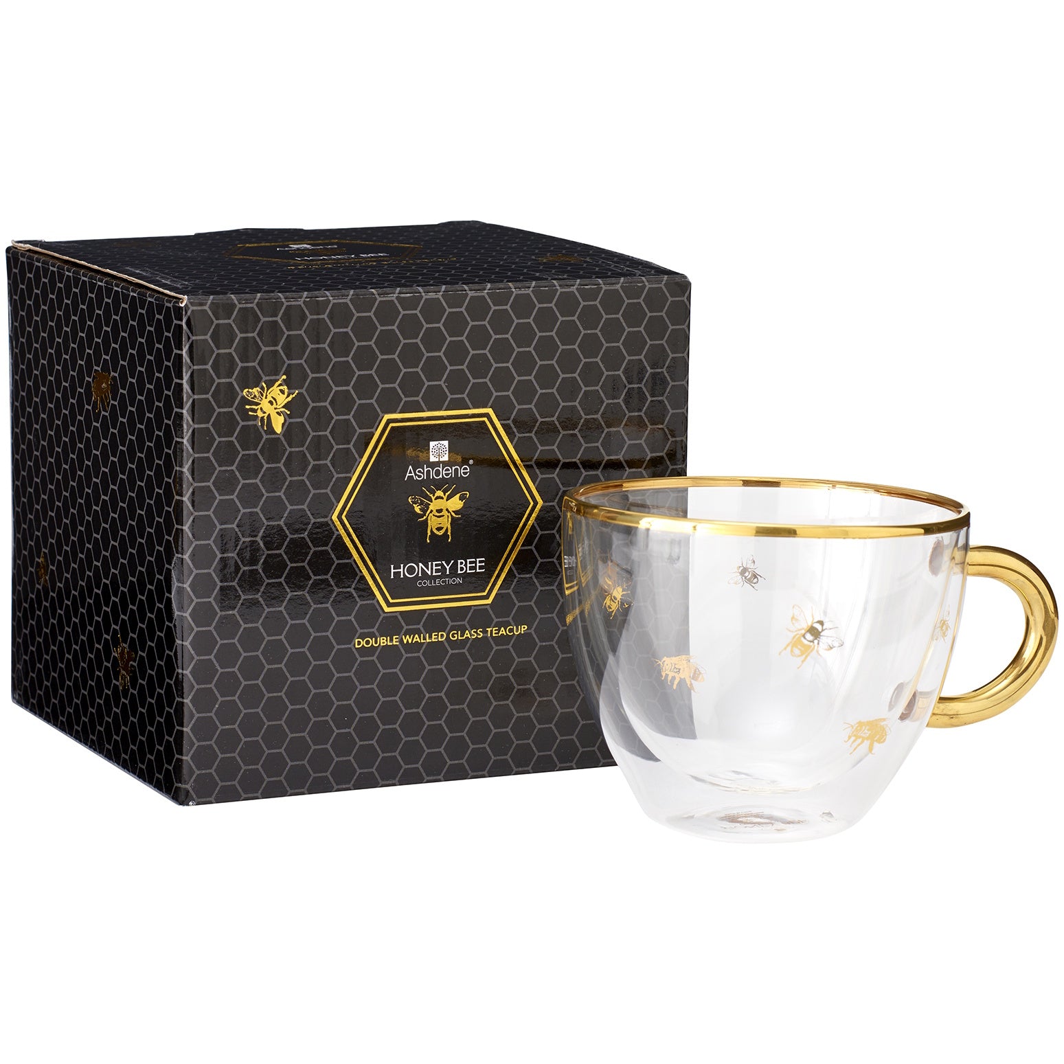Ashdene Honey Bee Double Walled Glass Cup