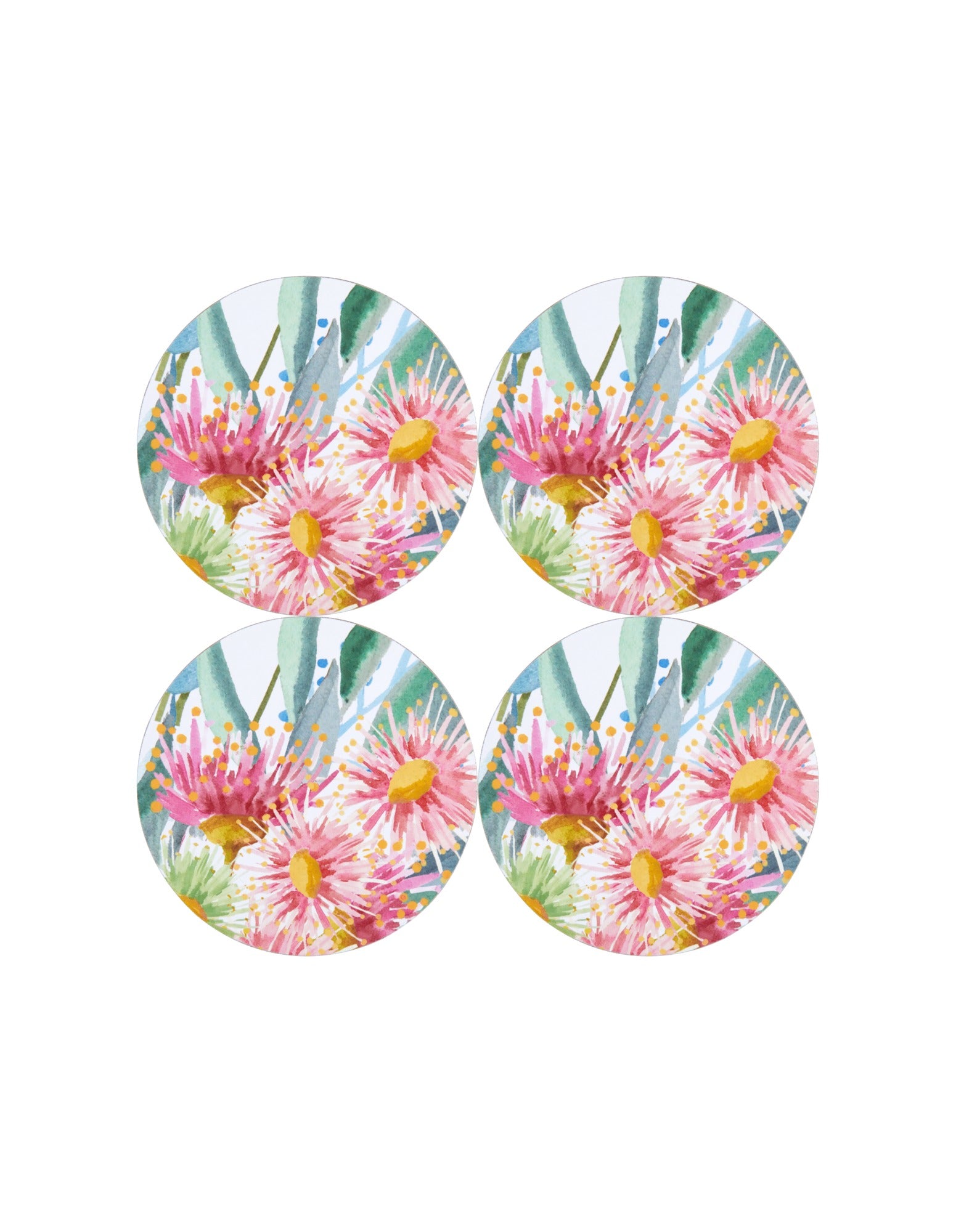 Maxwell & Williams Royal Botanic Gardens Eucalyptus Bloom Round Cork Back Coaster 10cm Set of 4 Gift