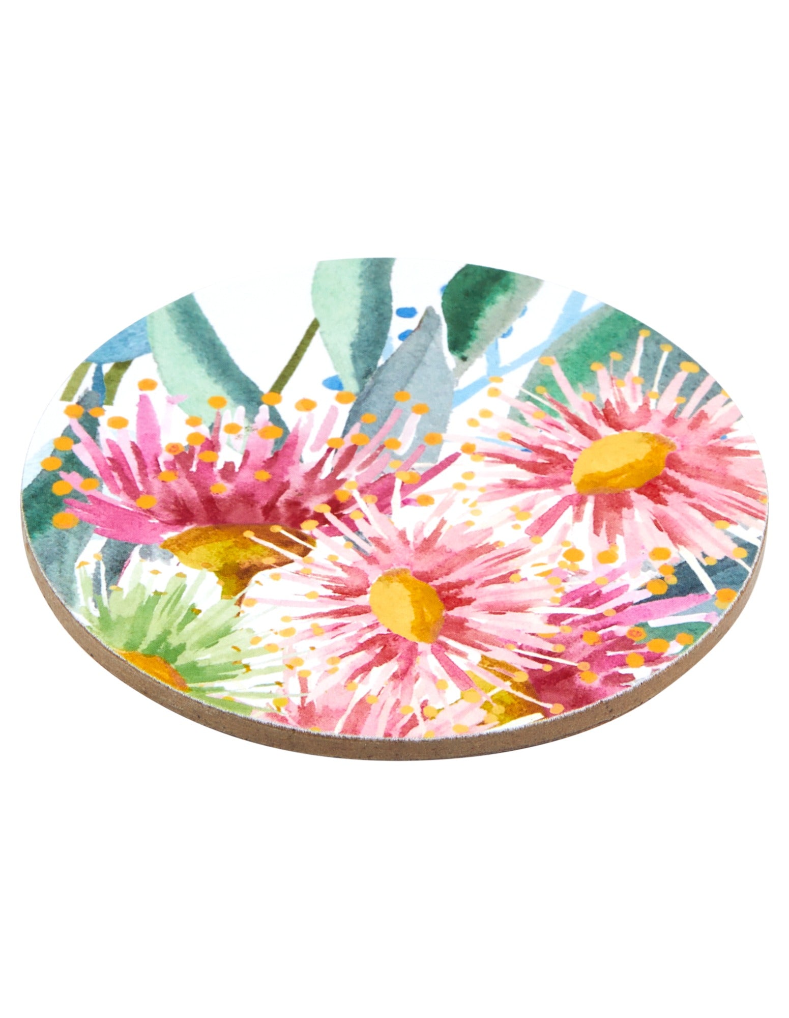 Maxwell & Williams Royal Botanic Gardens Eucalyptus Bloom Round Cork Back Coaster 10cm Set of 4 Gift