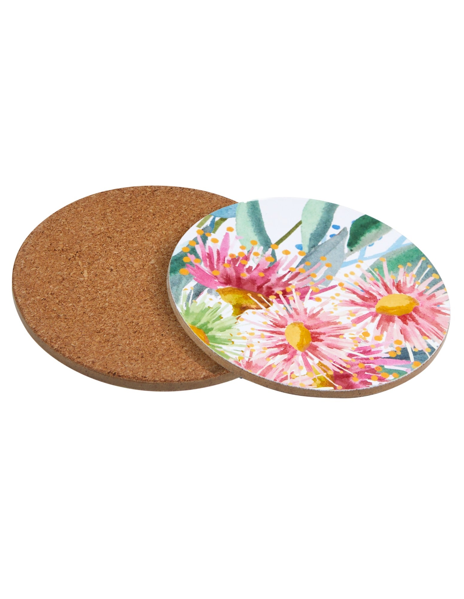 Maxwell & Williams Royal Botanic Gardens Eucalyptus Bloom Round Cork Back Coaster 10cm Set of 4 Gift