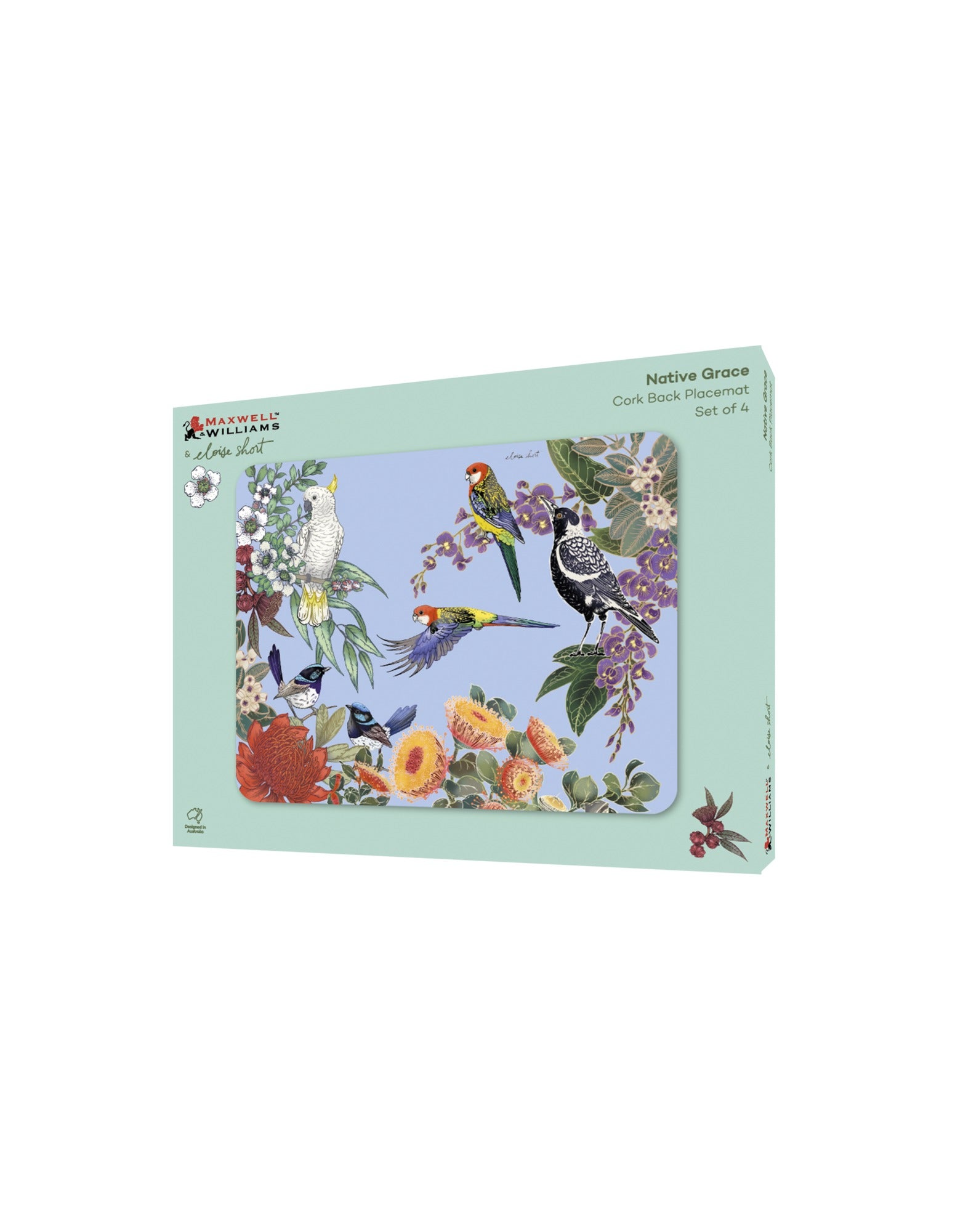 Maxwell & Williams Eloise Short Native Grace Cork Back Placemat 34x26.5cm Set of 4 Gift Boxed
