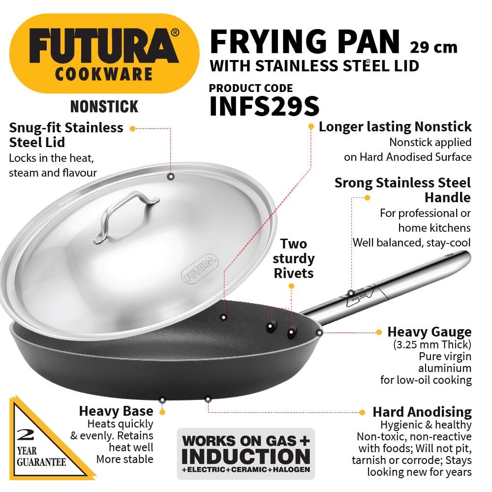 Hawkins Futura 29 cm Frying Pan, with Stainless Steel  Lid (INFS29S)