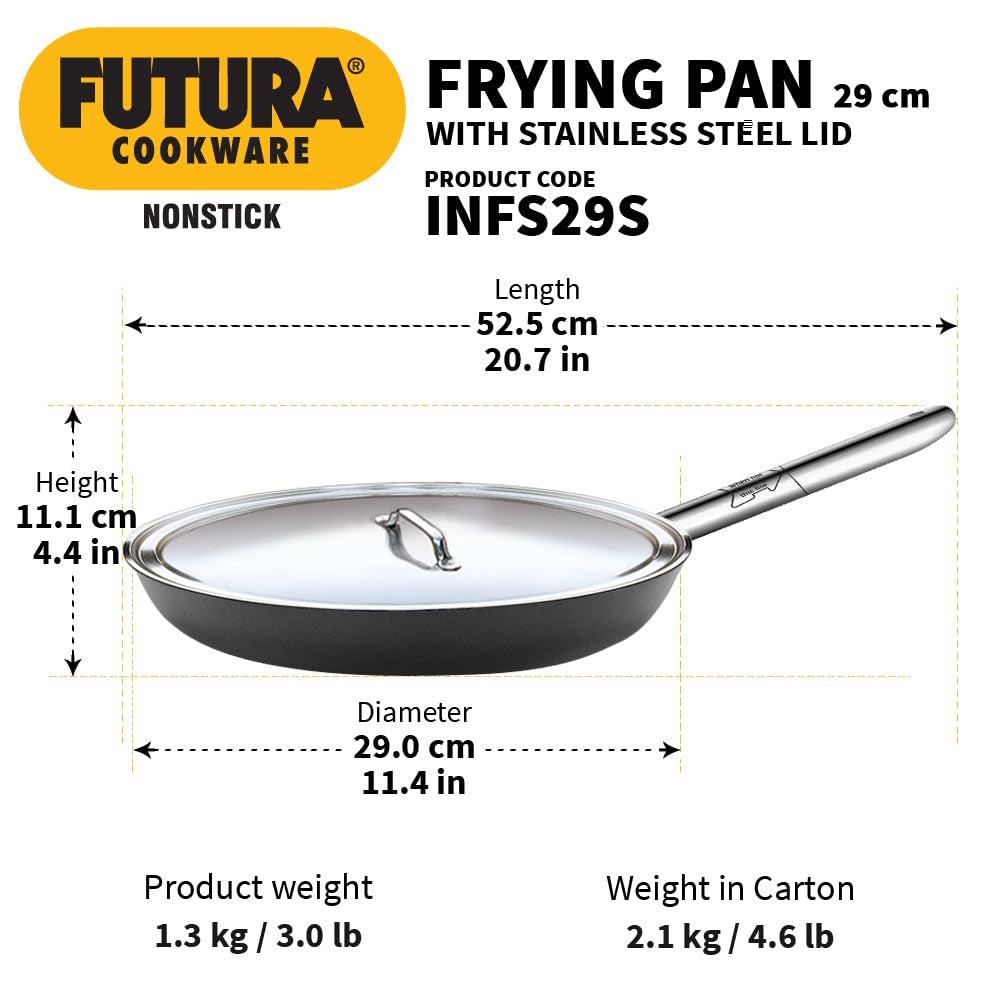 Hawkins Futura 29 cm Frying Pan, with Stainless Steel  Lid (INFS29S)