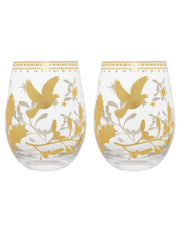 Maxwell & Williams White Christmas Stemless Wine Glass 550ML Set of 2 Gold Gift Boxed