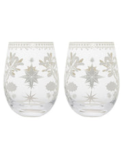 Maxwell & Williams White Christmas Stemless Wine Glass 550ML Set of 2 Silver Gift Boxed