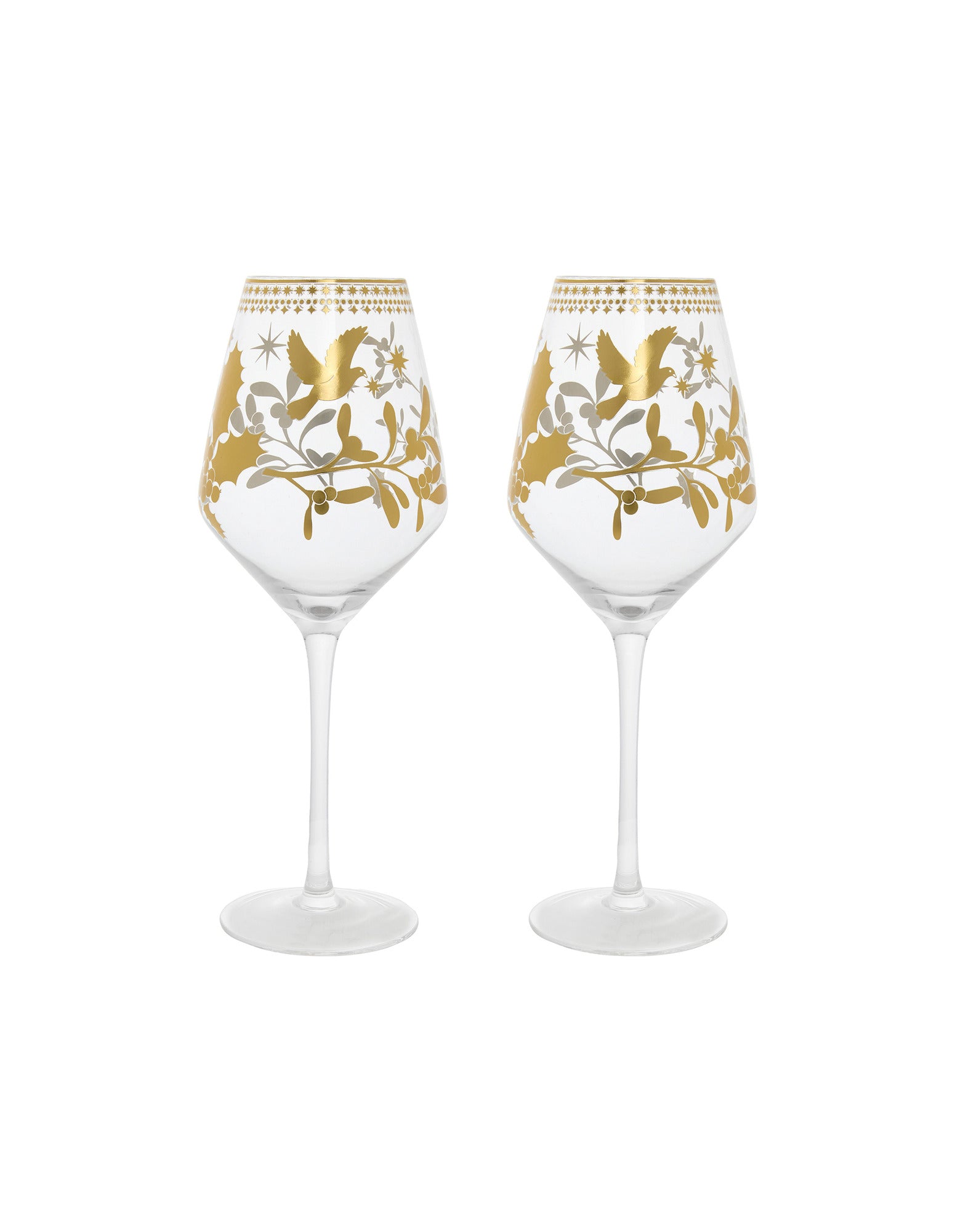 Maxwell & Williams White Christmas Wine Glass 500ML Set of 2 Gold Gift Boxed