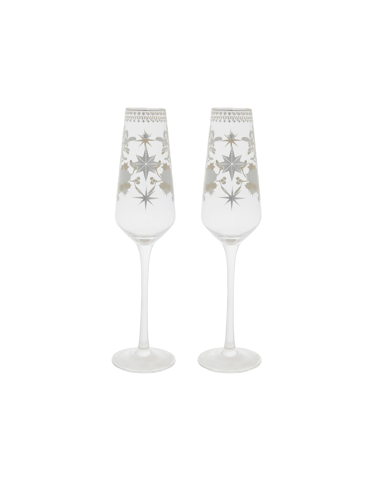 Maxwell & Williams White Christmas Prosecco Glass 240ML Set of 2 Silver Gift Boxed