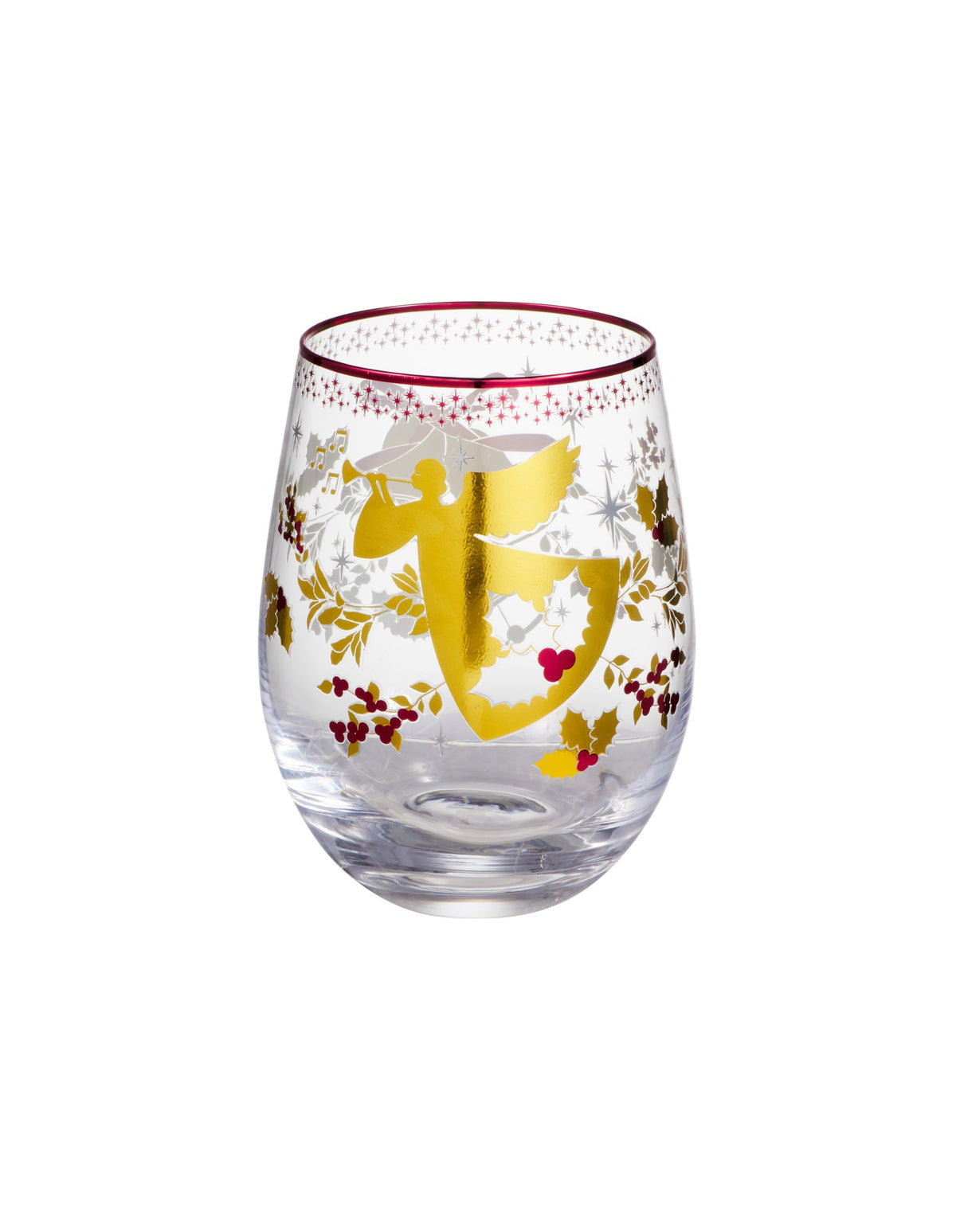 Maxwell & Williams  White Christmas 2026 Stemless Wine Glass 550ML Set of 2 Gold Gift Boxed