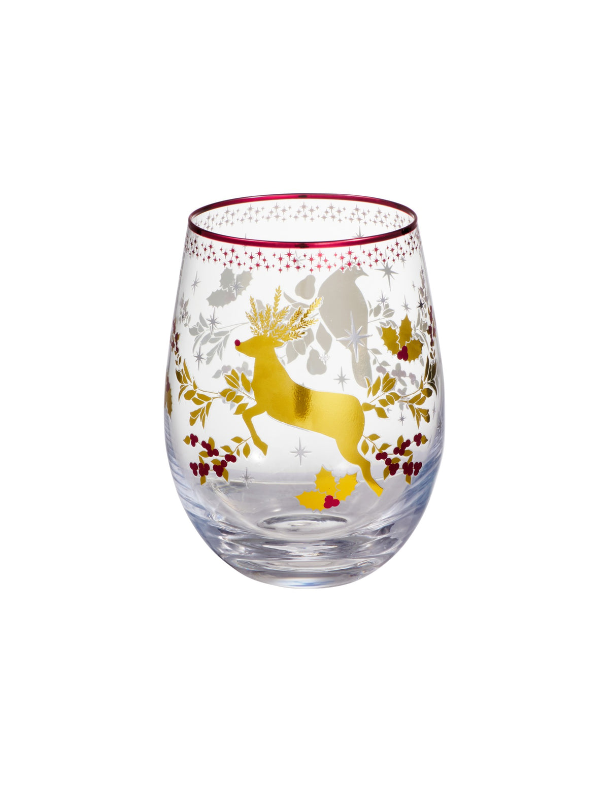 Maxwell & Williams  White Christmas 2026 Stemless Wine Glass 550ML Set of 2 Gold Gift Boxed