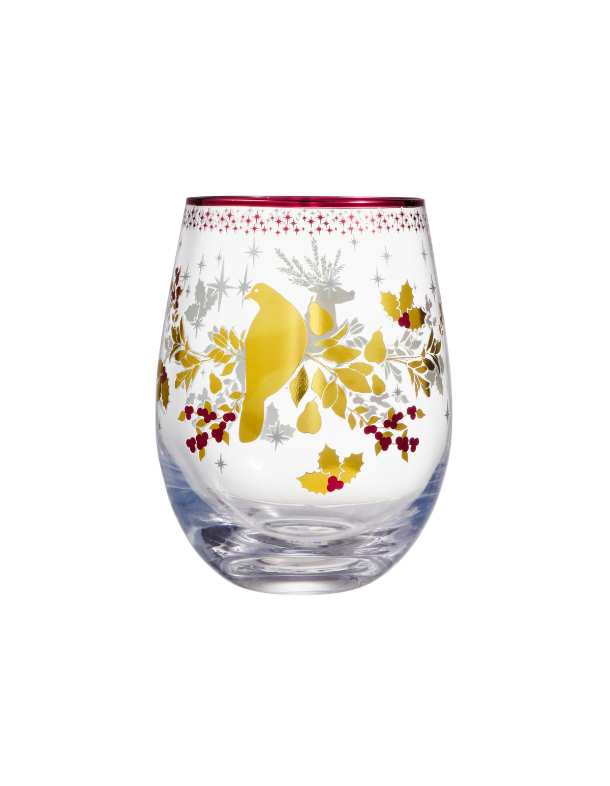 Maxwell & Williams  White Christmas 2026 Stemless Wine Glass 550ML Set of 2 Gold Gift Boxed