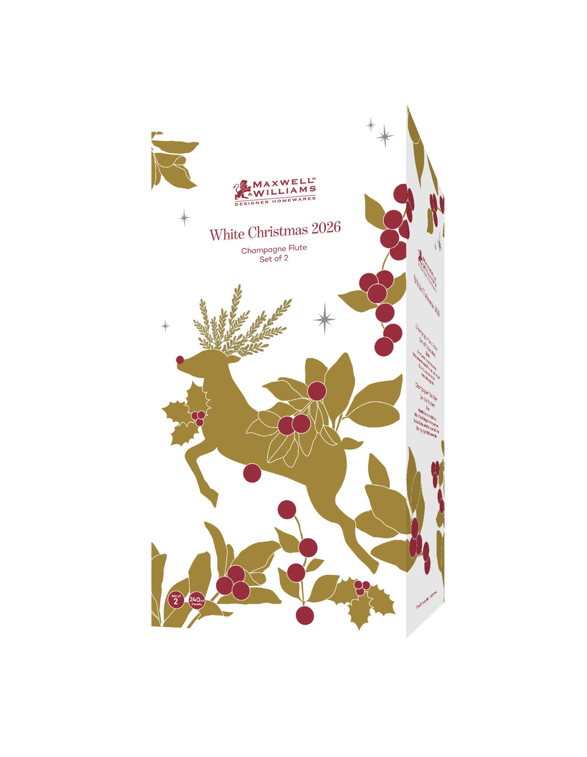 Maxwell & Williams  White Christmas 2026 Champagne Flute 240ML Set of 2 Gold Gift Boxed
