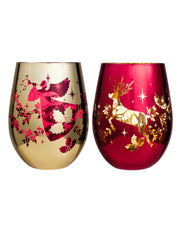 Maxwell & Williams  White Christmas 2026 Stemless Glass 550ml Set of 2 Gift Boxed in Red/Gold