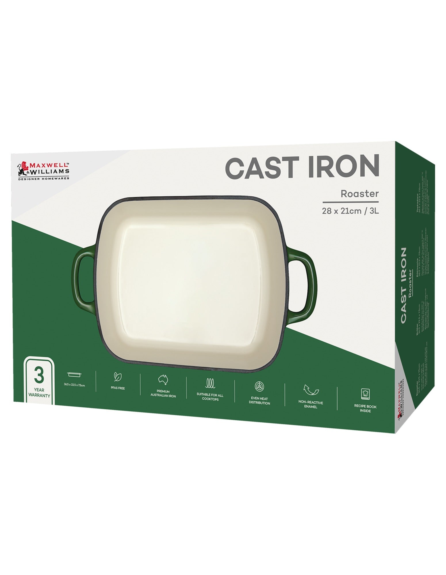 Maxwell & Williams Cast Iron Roaster English Racing Green 28x21cm / 3L Gift Boxed