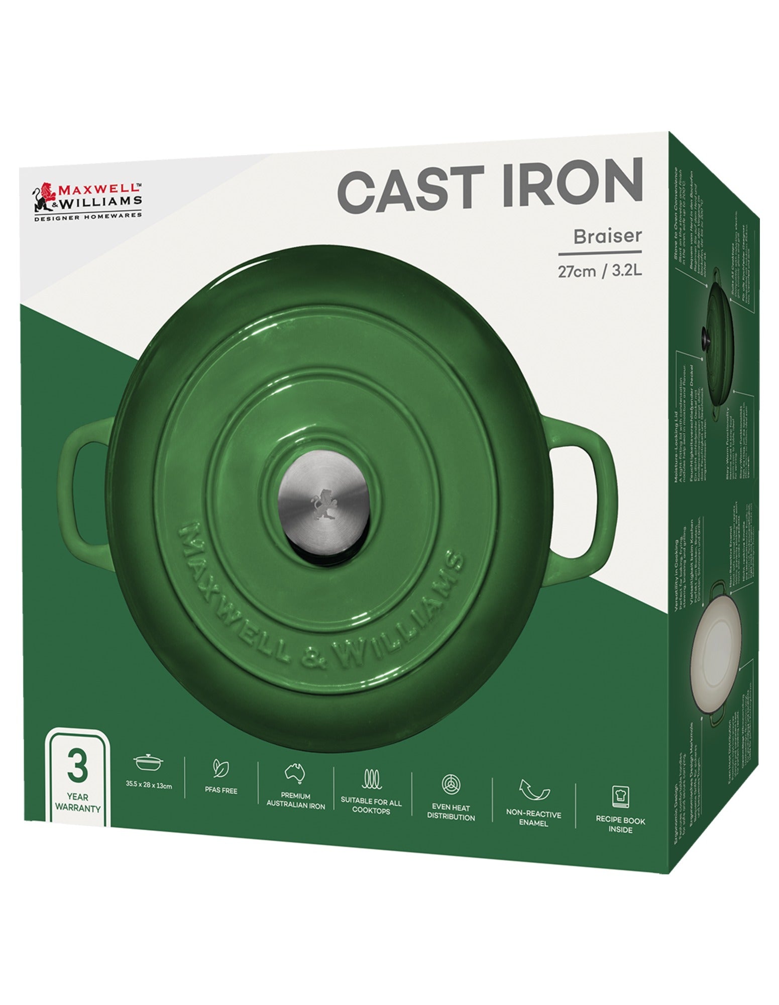 Maxwell & Williams Cast Iron Braiser English Racing Green 27cm / 3.3L Gift Boxed