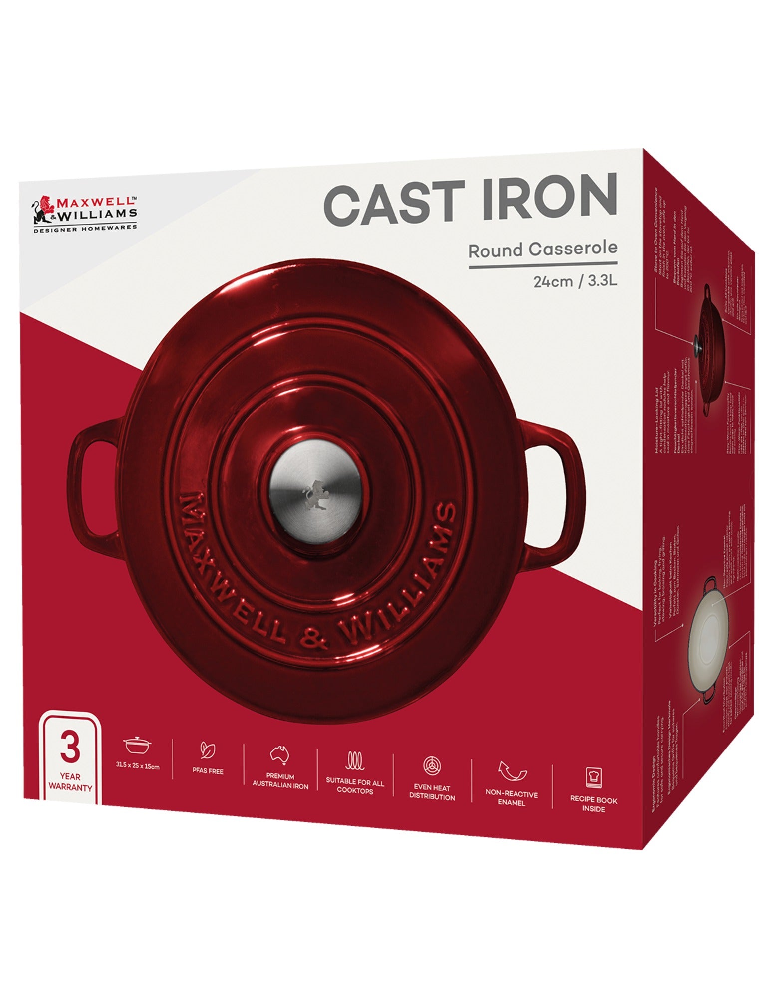 Maxwell & Williams Cast Iron Round Casserole Merlot 24cm / 3.3L Gift Boxed