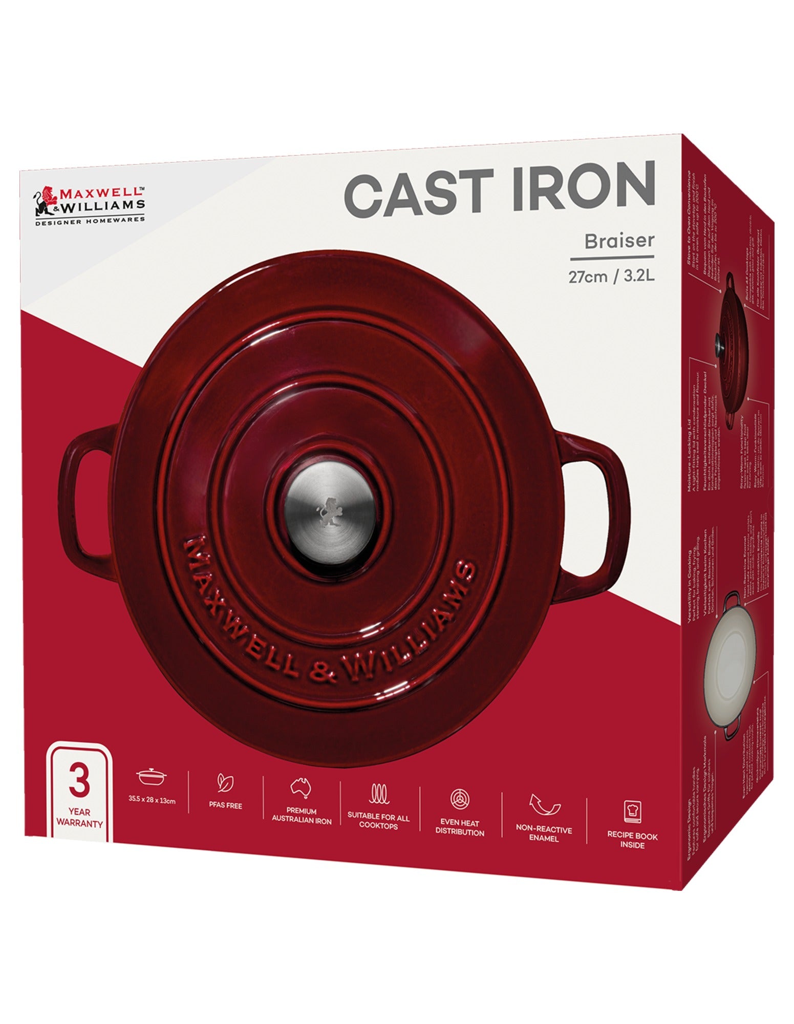 Maxwell & Williams Cast Iron Braiser Merlot 27cm / 3.3L Gift Boxed