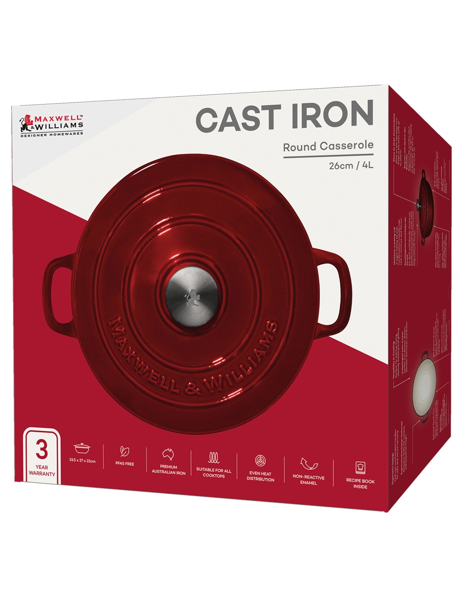 Maxwell & Williams Cast Iron Round Casserole Merlot 26cm / 4L Gift Boxed