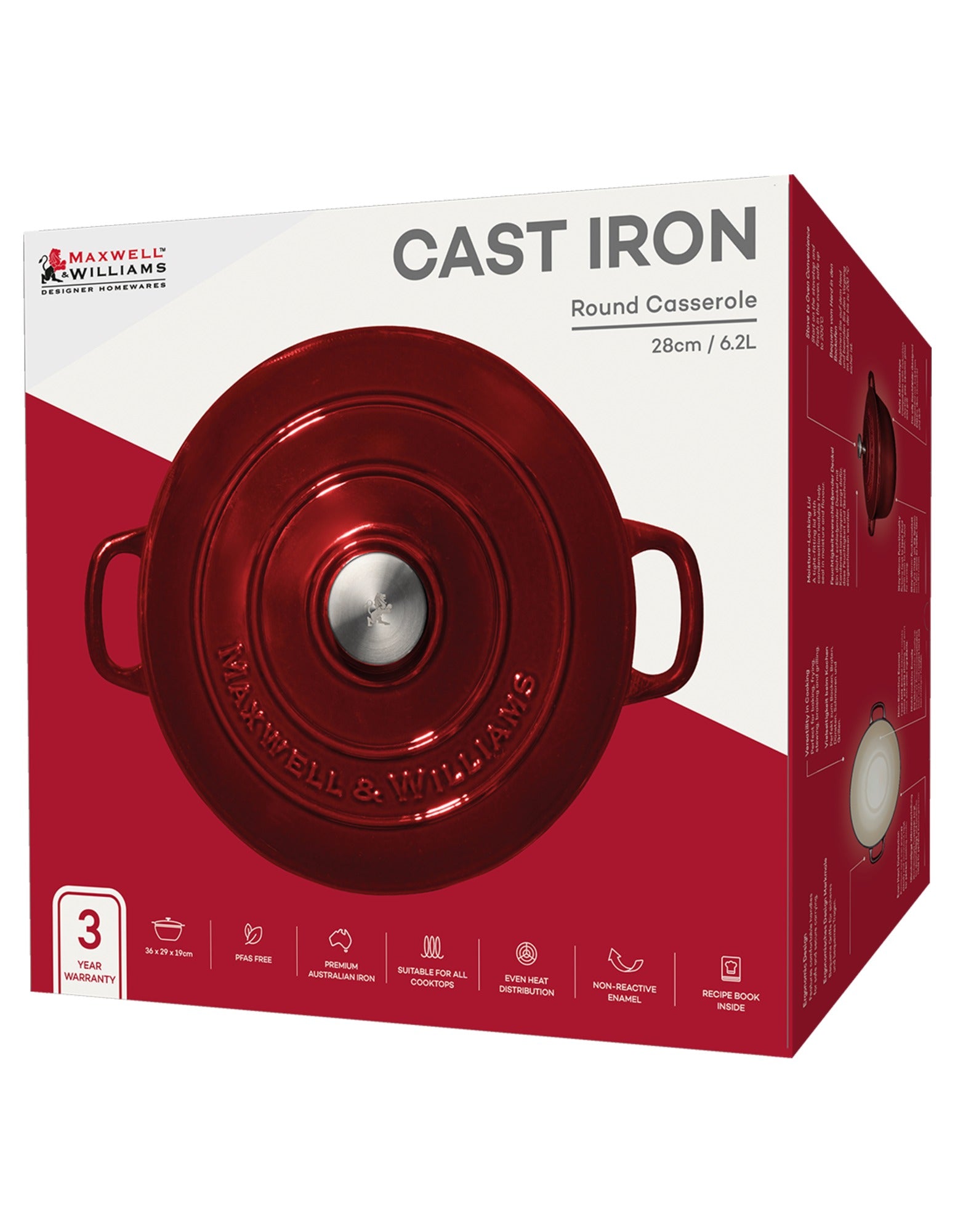 Maxwell & Williams Cast Iron Round Casserole Merlot 28cm / 6.2L Gift Boxed