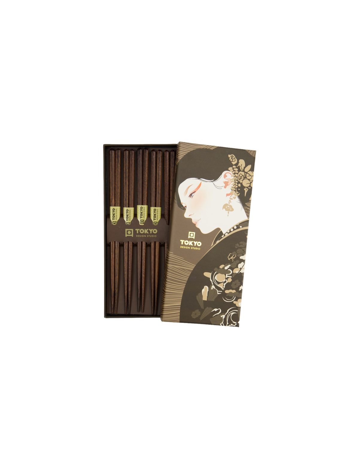 Tokyo Design Studio  Chopstick Giftset 5pc Dark Brown Gift Boxed