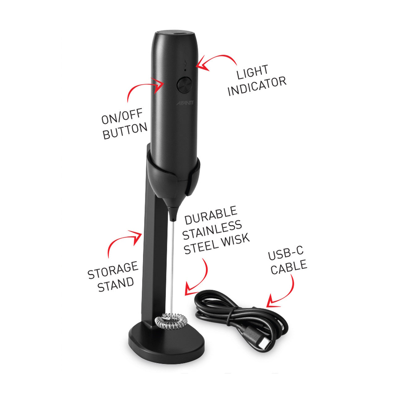 Avanti Rechargeable Milk Frother with Stand