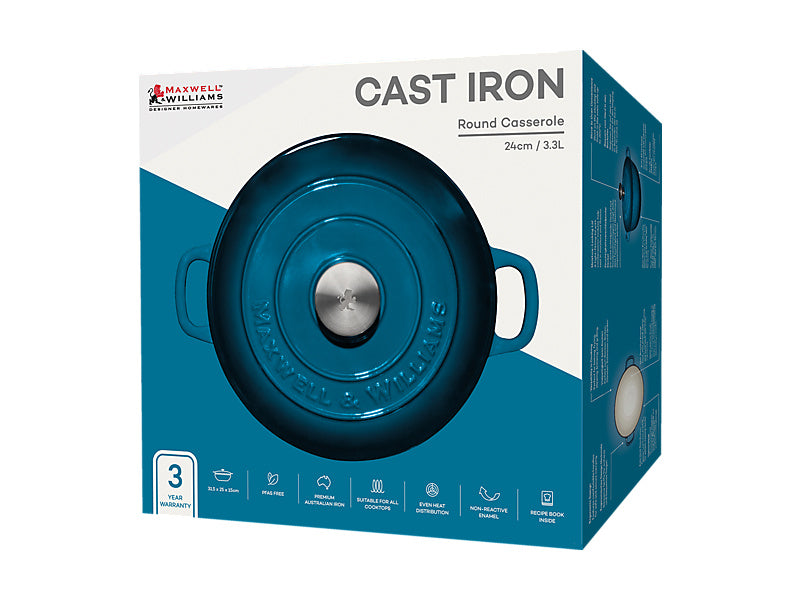 Maxwell & Williams Cast Iron Round Casserole Midnight Blue 24cm / 3.3L Gift Boxed
